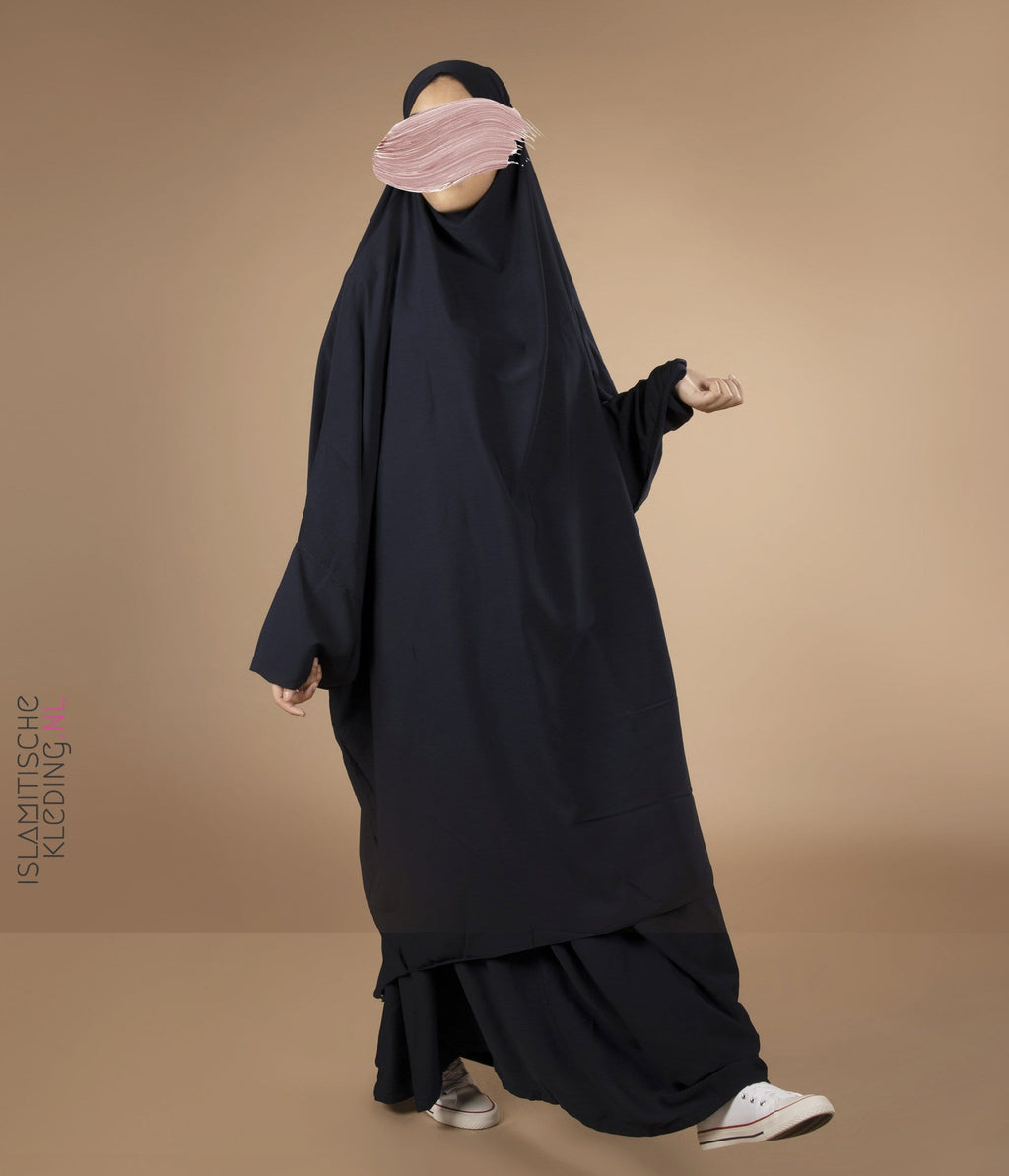 Two Piece Jilbab Haadiya with Snap Buttons - Navy Blue main image 1