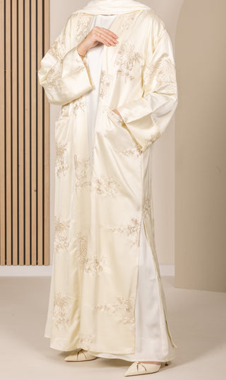 Jaquard Baroque Kimono Set - Cream Flower II