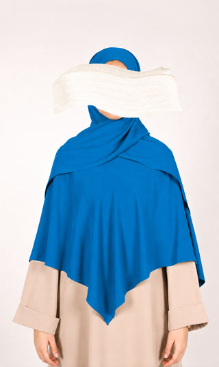 Khimar hoofddoek zeeblauwe met witte onderkap en draperende schouders