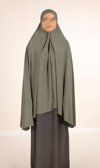 Donkergroene khimar met hoofdbedekking en draperende mouwen