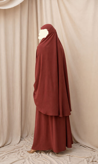 Knie Khimar met Rok set JAZZ - Mahogany