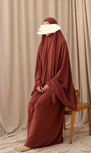 Knie Khimar met Rok set JAZZ - Mahogany