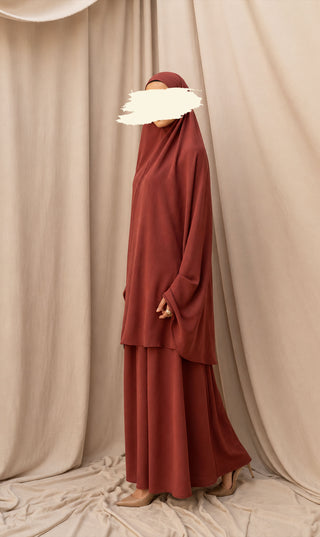 Knie Khimar met Rok set JAZZ - Mahogany