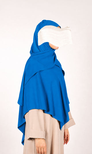 Khimar hoofddoek zeeblauwe met witte band rond het gezicht en losse drape