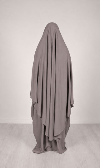 Al Haya Khimar MEDINI grijze, lange hoofddoek met losse vallende lagen