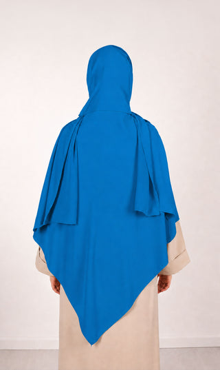 Khimar hoofddoek met capuchonachtige bovenkant en draperende lagen, zeeblauwe