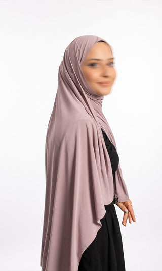 Prem. jersey sjaal, langwerpig, rosé mauve, vloeiende drapering over schouders.