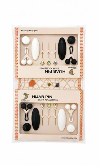 Ess. hijaab-speldenset met zwarte en witte hijabspelden en accessoires