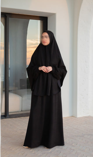 Nankoku Corduroy Abaya & Khimar - Black (pre order)