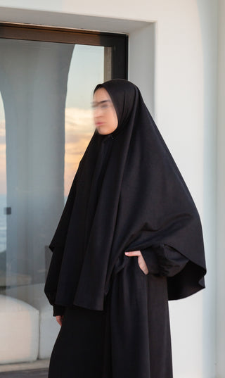 Nankoku Corduroy Abaya & Khimar - Black (pre order)