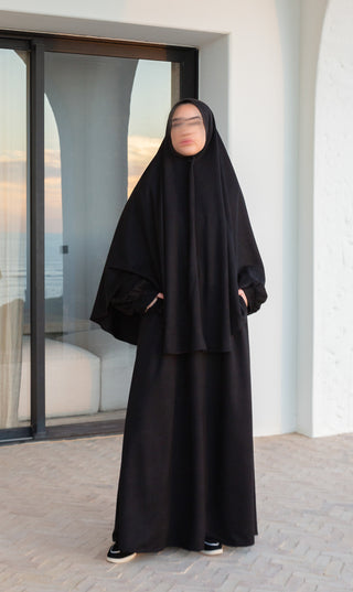 Nankoku Corduroy Abaya & Khimar - Black