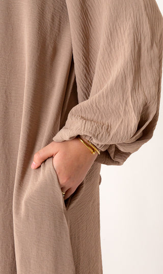 A-lijn Puff Jazz Abaya + FREE hijab - Taupe