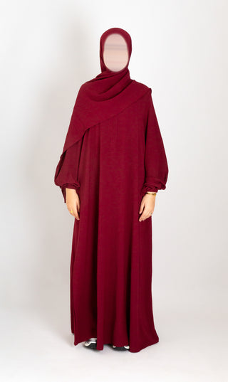 A-lijn Puff Jazz Abaya + FREE hijab - Bordeaux