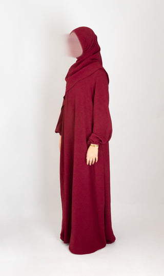 A-lijn Puff Jazz Abaya + FREE hijab - Bordeaux