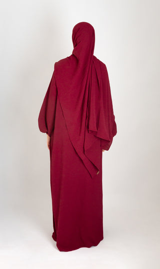 A-lijn Puff Jazz Abaya + FREE hijab - Bordeaux