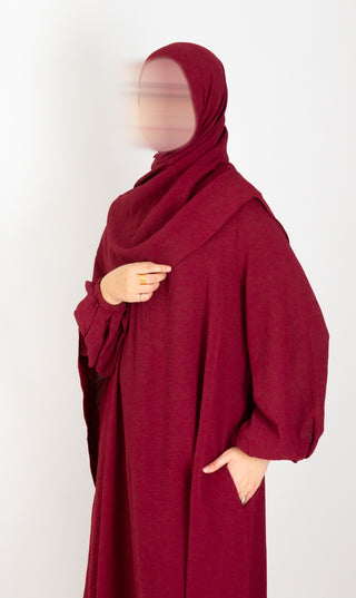 A-lijn Puff Jazz Abaya + FREE hijab - Bordeaux