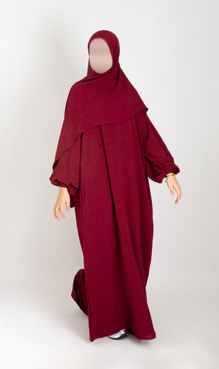 A-lijn Puff Jazz Abaya + FREE hijab - Bordeaux