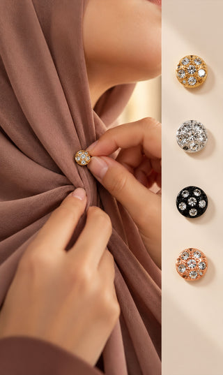 Diamant hijab magneten vastgemaakt, ronde strassknop in goud en zilver