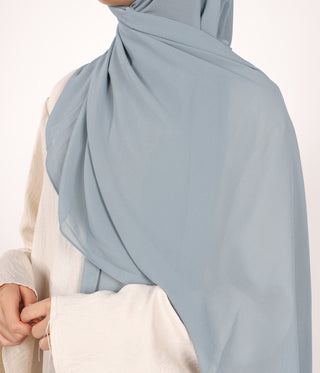 Soft Chiffon Stretch Scarf - Grey Blue