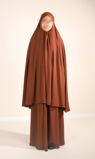 Komplet Khimar do koljena sa suknjom JAZZ - Mahagoni