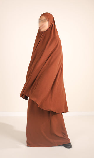 Komplet Khimar do koljena sa suknjom JAZZ - Mahagoni