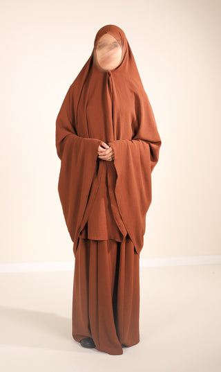 Komplet Khimar do koljena sa suknjom JAZZ - Mahagoni