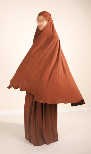 Komplet Khimar do koljena sa suknjom JAZZ - Mahagoni