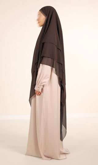 Triple Diamond Khimar Chiffon - Chokolade