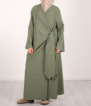 Cotton Wrap Dress - Olive