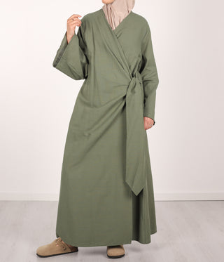 Cotton Wrap Dress - Olive