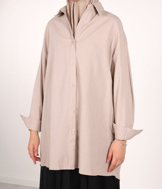 Oversized Linen Shirt Long - Soft Taupe