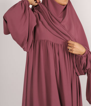 Abaya Puff Sleeve Medini khimar SET - Wood Rose