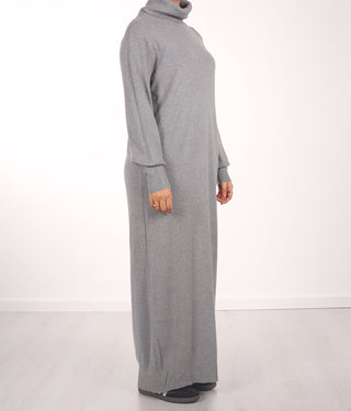 Long Knitted Raglan Abaya  - Grey