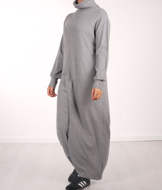 Long Knitted Raglan Abaya  - Grey