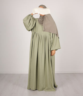 Abaya Linnen Puff Sleeve Madaya- Vintage Green