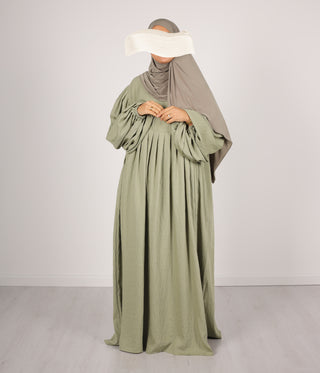 Abaya Linnen Puff Sleeve Madaya- Vintage Green