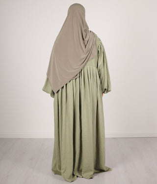 Abaya Linnen Puff Sleeve Madaya- Vintage Green