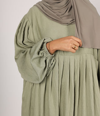 Abaya Linnen Puff Sleeve Madaya- Vintage Green