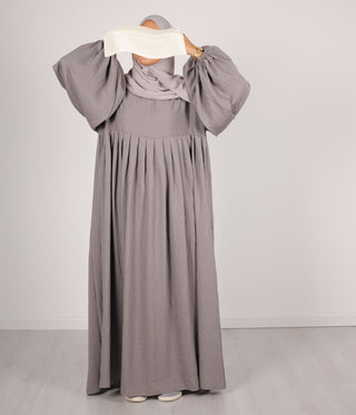 Abaya Linnen Puff Sleeve Madaya- Grey