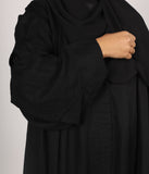 Abaya Leinen Puffärmel Madaya – Schwarz