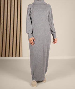 Long Knitted Raglan Abaya  - Grey