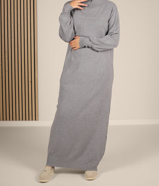 Long Knitted Raglan Abaya  - Grey