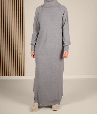 Long Knitted Raglan Abaya  - Grey