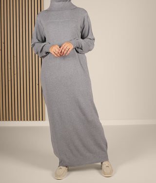 Long Knitted Raglan Abaya  - Grey