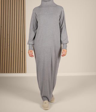 Long Knitted Raglan Abaya  - Grey