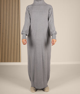 Long Knitted Raglan Abaya  - Grey