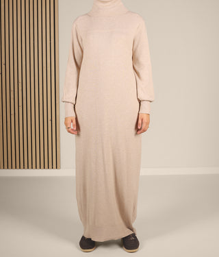 Long Knitted Raglan Abaya  - Soft Taupe