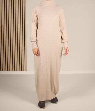 Long Knitted Raglan Abaya  - Soft Taupe