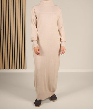 Long Knitted Raglan Abaya  - Soft Taupe