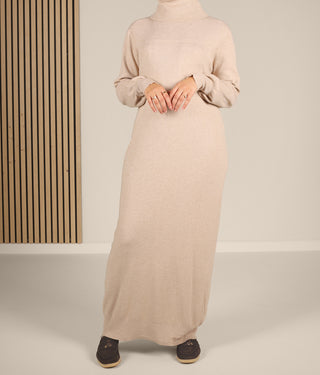 Long Knitted Raglan Abaya  - Soft Taupe